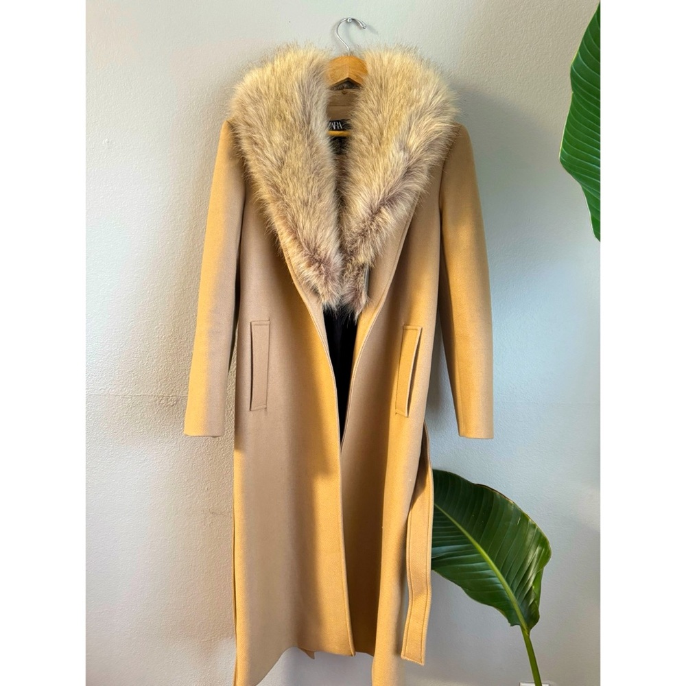 ZARA faux fur collar wool blend premium long coat size S
